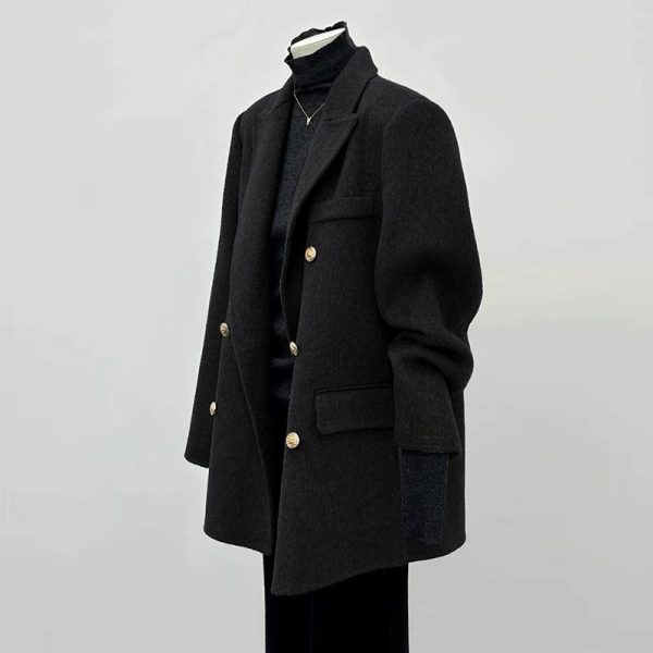 Gray Woolen Coat for Women - Short Korean Style Suit for Petite Figures, High-End Autumn Winter 2024 Fashion