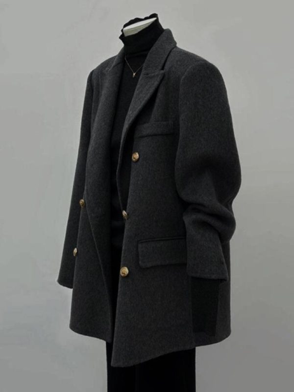 Gray Woolen Coat for Women - Short Korean Style Suit for Petite Figures, High-End Autumn Winter 2024 Fashion