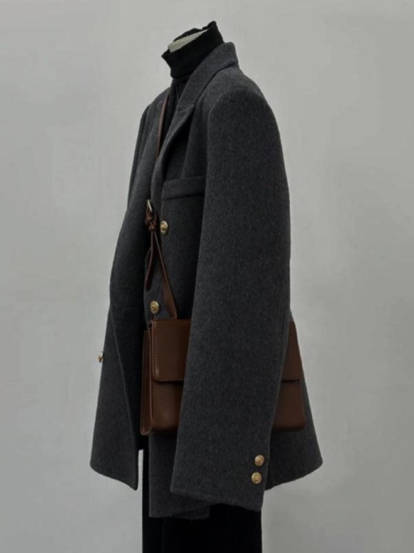 Gray Woolen Coat for Women - Short Korean Style Suit for Petite Figures, High-End Autumn Winter 2024 Fashion