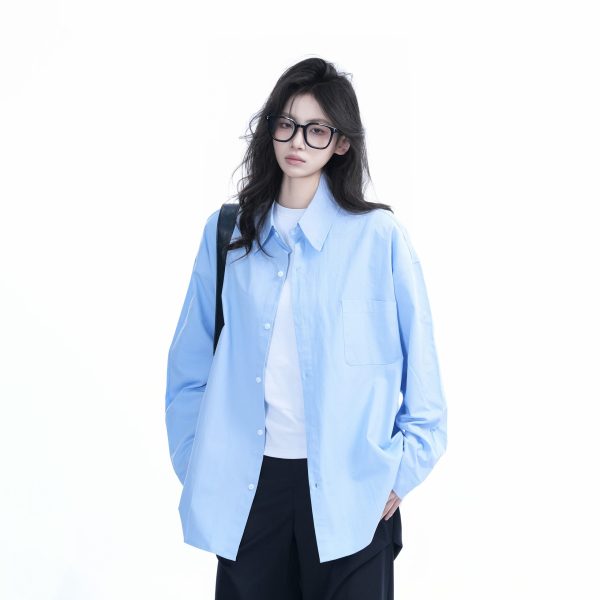 Green Solid Color Long Sleeve Shirt for Women - Sit and Eat Until the Mountains Are Empty Mambo Wind - Spring Loose Fit Fashion Trend