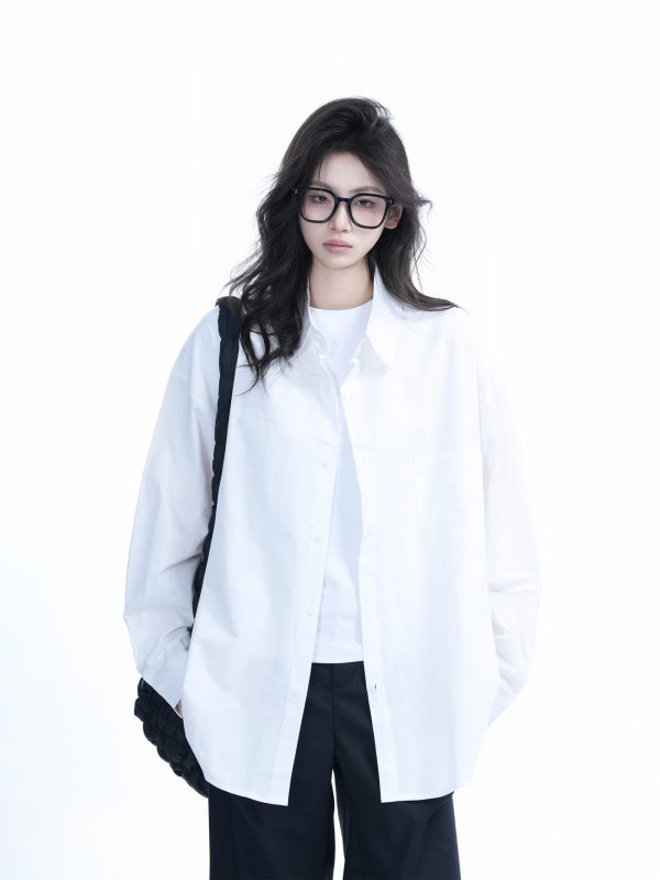Green Solid Color Long Sleeve Shirt for Women - Sit and Eat Until the Mountains Are Empty Mambo Wind - Spring Loose Fit Fashion Trend