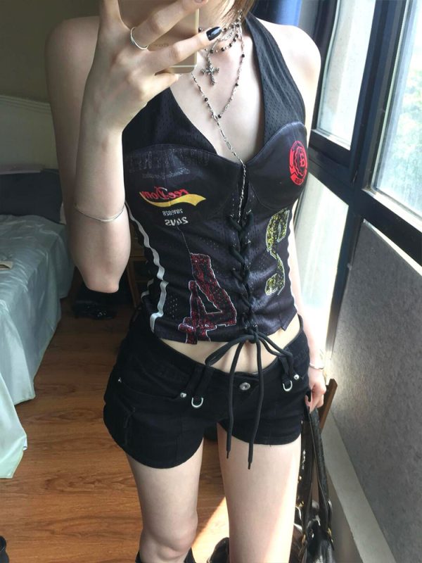 Halter Neck Adjustable Summer Tank Top for Women, Fitted Slimming Design, Sexy 90s-Inspired Style