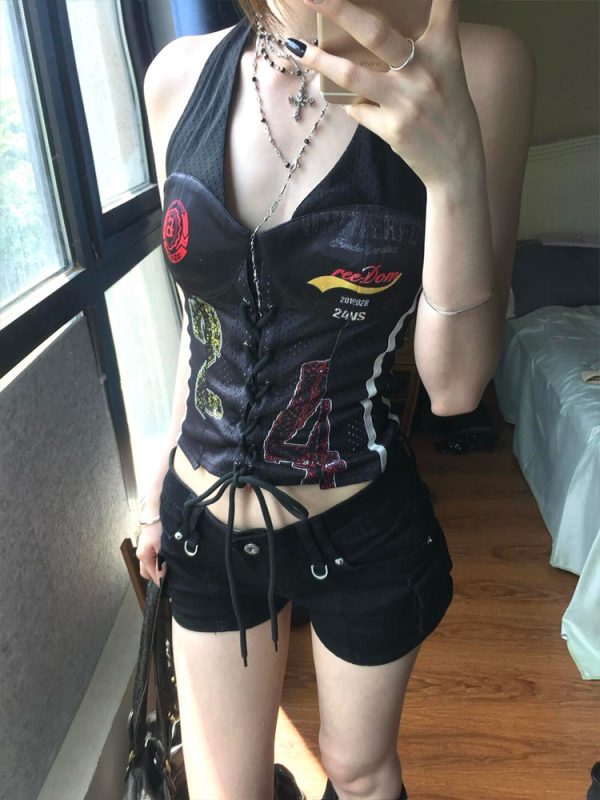 Halter Neck Adjustable Summer Tank Top for Women, Fitted Slimming Design, Sexy 90s-Inspired Style