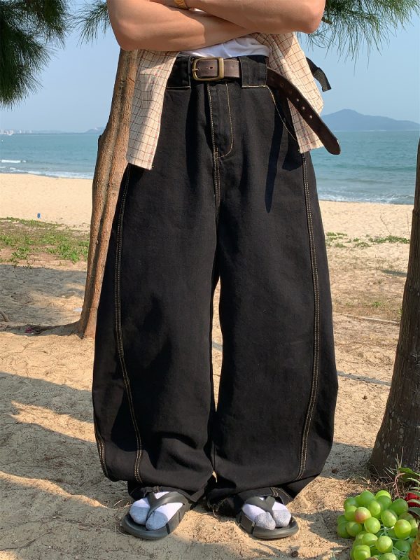 Handmade American Vintage Black Loose Straight Leg Cowboy Pants for Men and Women | 90s Inspired High-Quality Fashion Bottoms