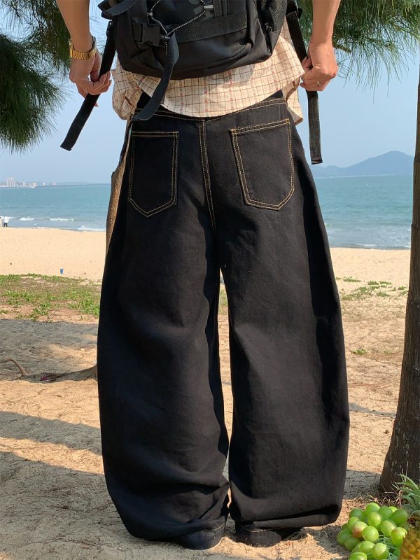 Handmade American Vintage Black Loose Straight Leg Cowboy Pants for Men and Women | 90s Inspired High-Quality Fashion Bottoms