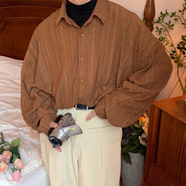 Handmade French Vintage Hollowed Long Sleeve Shirt - Autumn Lazy Style Loose Trendy Top for a Chic 90s-Inspired Look
