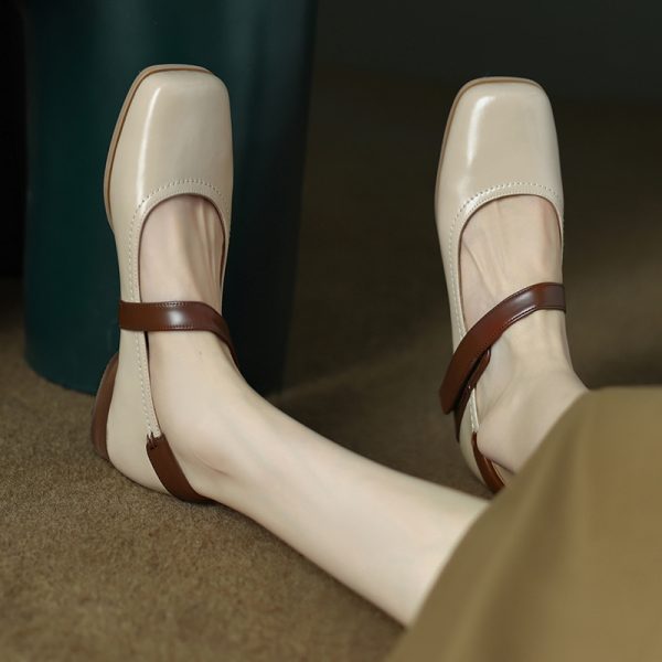 Handmade Genuine Leather Color-Blocked Mary Jane Shoes for Women, Retro Low-Heeled Flats for Spring and Autumn 2025