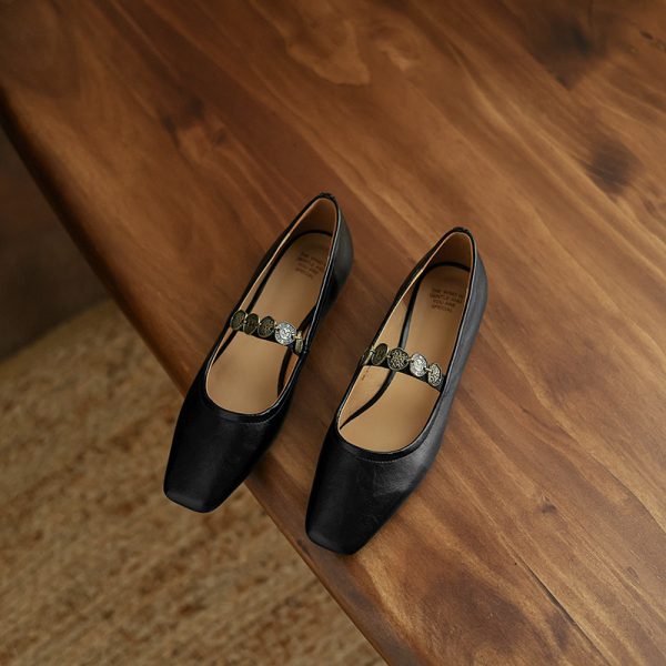 Handmade Genuine Leather One-Strap Mary Jane Flat Shoes for Women - Retro Chinese Style, Artistic Design, Vintage Charm