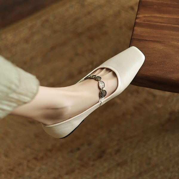 Handmade Genuine Leather One-Strap Mary Jane Flat Shoes for Women - Retro Chinese Style, Artistic Design, Vintage Charm