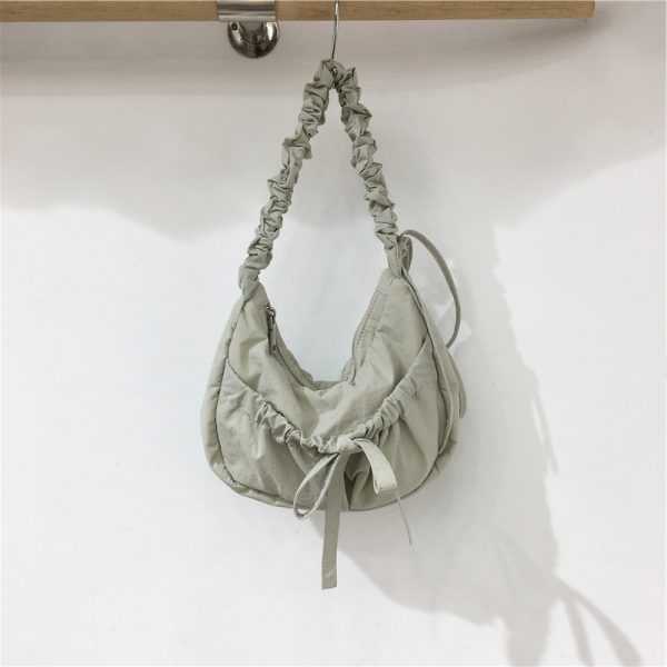 Handmade Pleated Nylon Drawstring Bag with Bow - Ballet Girl Style Crossbody Underarm Bag