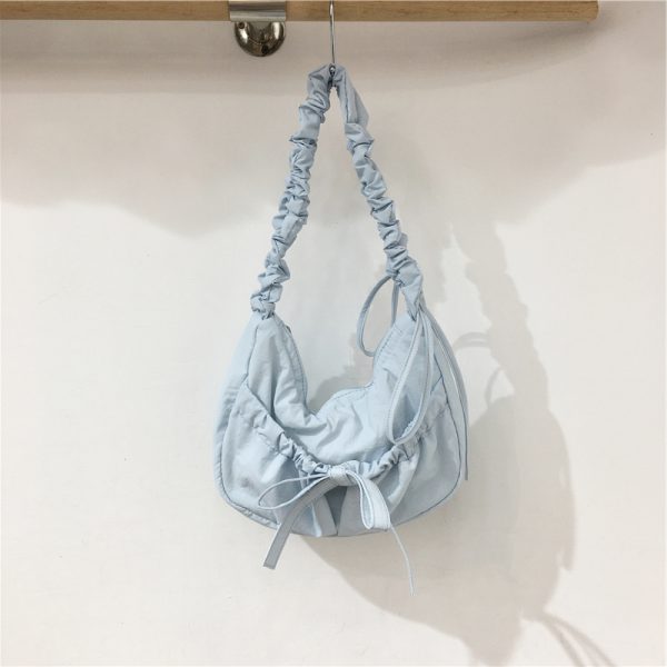 Handmade Pleated Nylon Drawstring Bag with Bow - Ballet Girl Style Crossbody Underarm Bag