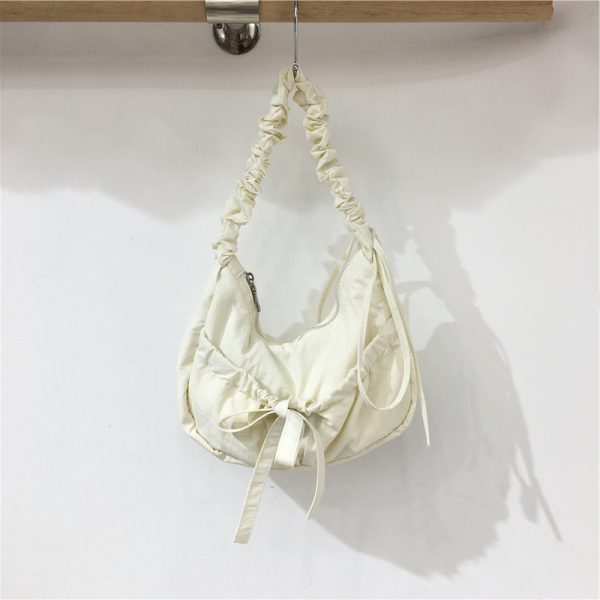 Handmade Pleated Nylon Drawstring Bag with Bow - Ballet Girl Style Crossbody Underarm Bag