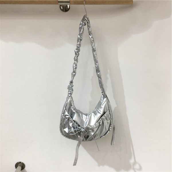 Handmade Pleated Nylon Drawstring Bag with Bow - Ballet Girl Style Crossbody Underarm Bag