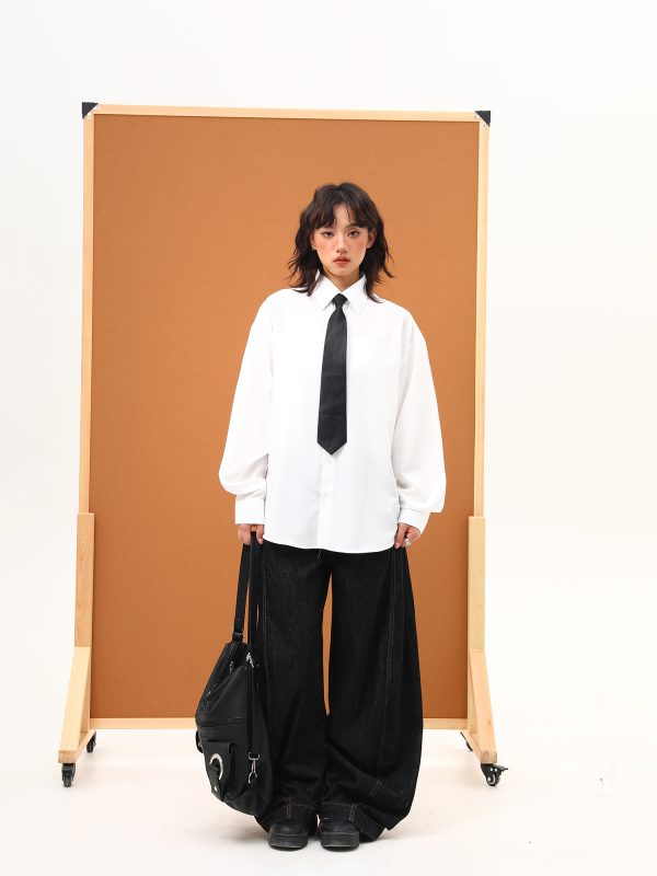 Handmade White Silk Loose Draped Shirt for Unisex - Wrinkle-Resistant, Versatile Design with Tie - Perfect for Y2K and Casual Chic Looks