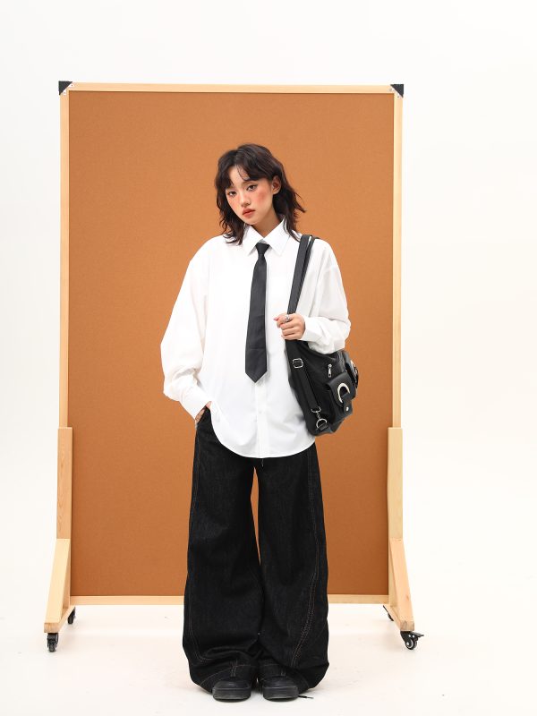 Handmade White Silk Loose Draped Shirt for Unisex - Wrinkle-Resistant, Versatile Design with Tie - Perfect for Y2K and Casual Chic Looks