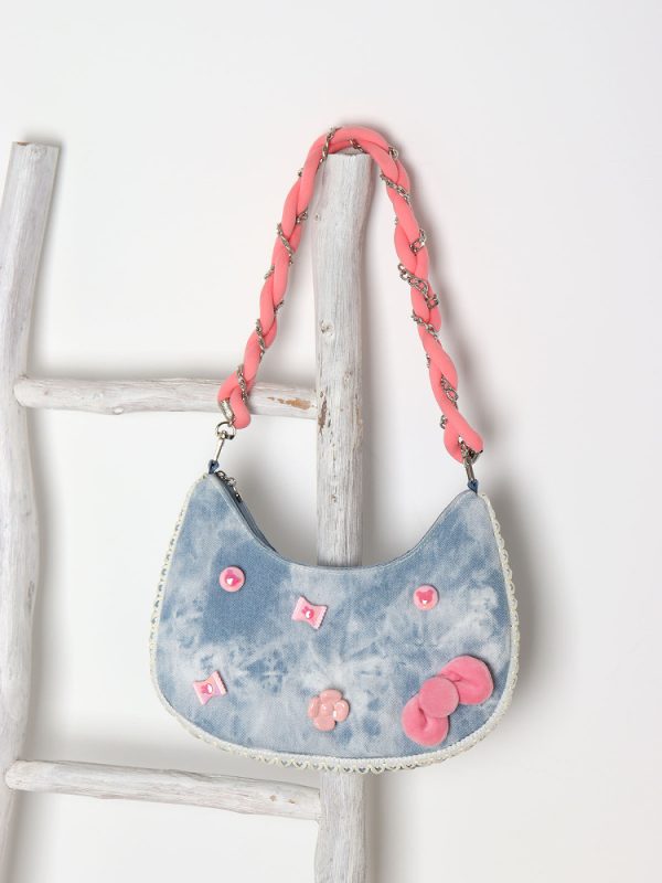 Handmade Woven Chain Crossbody Bag for Women - Cute Cat Cowboy Design, 2025 New Pink Underarm Bag, Stylish Y2K Fashion