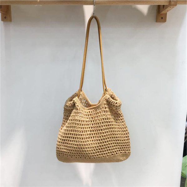 Handmade Woven Tote Bag - Retro Forest Style Cotton Shoulder Bag for Casual Vacations - Literary-Inspired Niche Design
