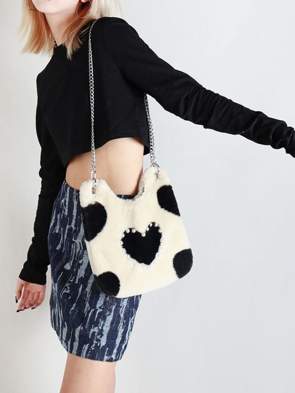 Heart-Shaped Plush Tote Bag for Women - Cute Casual Shoulder & Crossbody Bag in Sweet Cool Style for Autumn & Winter