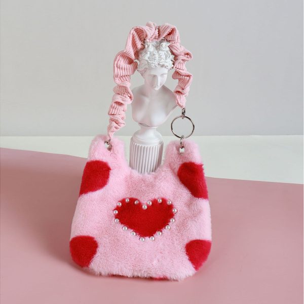 Heart-Shaped Plush Tote Bag for Women - Cute Casual Shoulder & Crossbody Bag in Sweet Cool Style for Autumn & Winter