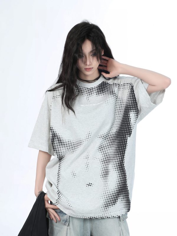 Heavy-Duty American-Style Gray Short Sleeve T-Shirt for Women - Sit and Eat Until the Mountains Are Empty - Casual Loose Fit