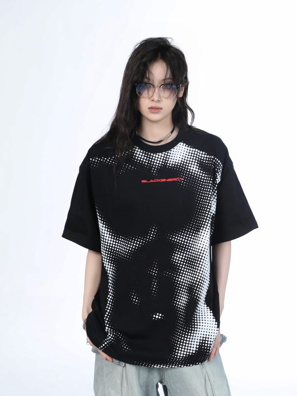 Heavy-Duty American-Style Gray Short Sleeve T-Shirt for Women - Sit and Eat Until the Mountains Are Empty - Casual Loose Fit