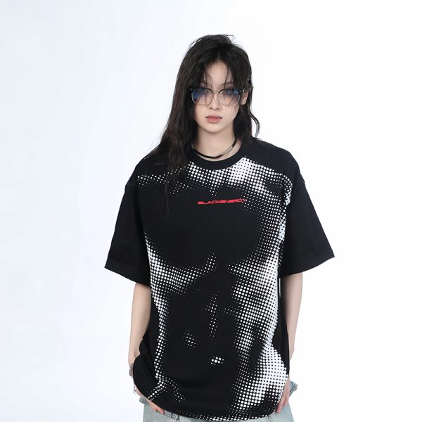 Heavy-Duty American-Style Gray Short Sleeve T-Shirt for Women - Sit and Eat Until the Mountains Are Empty - Casual Loose Fit