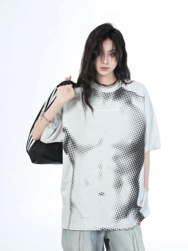 Heavy-Duty American-Style Gray Short Sleeve T-Shirt for Women - Sit and Eat Until the Mountains Are Empty - Casual Loose Fit