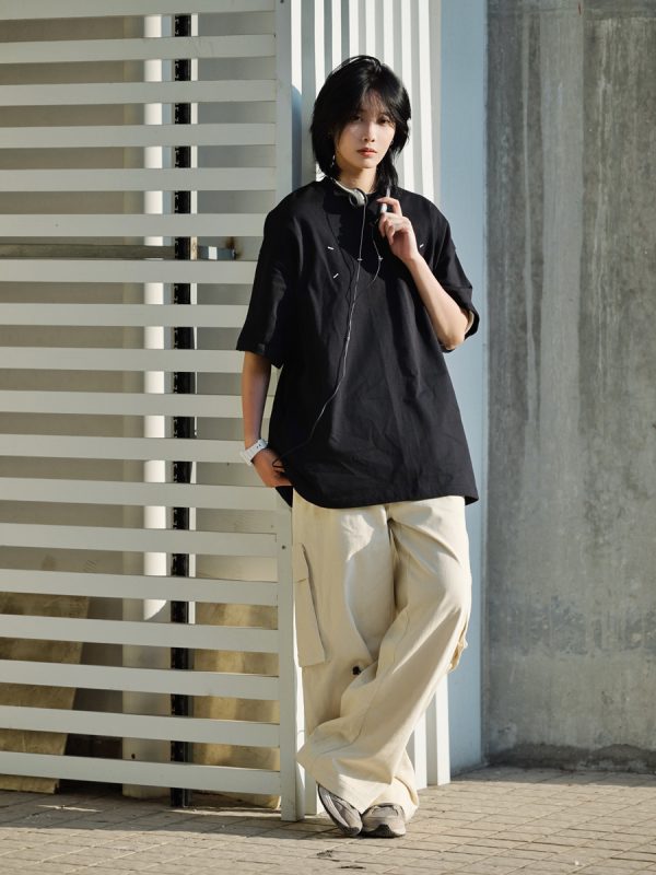 Heavy-Duty Embroidered Short Sleeve T-Shirt for Men - Simple Versatile Japanese Style Top for Spring and Summer Fashion