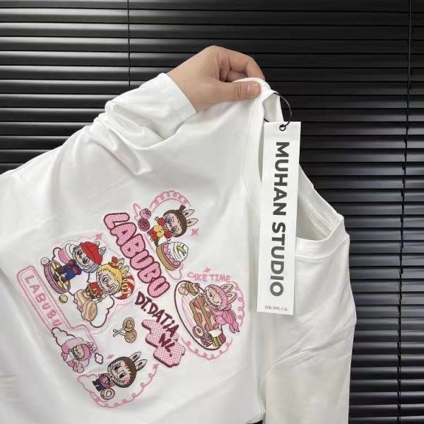Heavyweight Embroidered Cartoon T-Shirt for Women - Cute Short Sleeve Summer Top in Gray - Age-Reducing Pure Cotton, 2025 Fashion