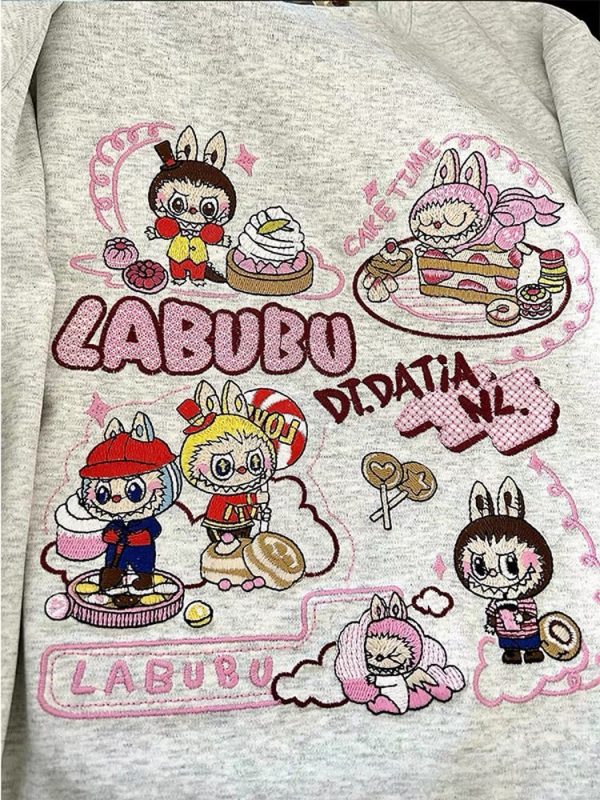 Heavyweight Embroidered Cartoon T-Shirt for Women - Cute Short Sleeve Summer Top in Gray - Age-Reducing Pure Cotton, 2025 Fashion
