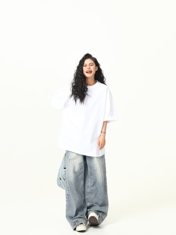Heavyweight Solid Color Short Sleeve T-Shirt for Men and Women, Loose Fit, Versatile Base Layer, Casual Unisex Fashion Top