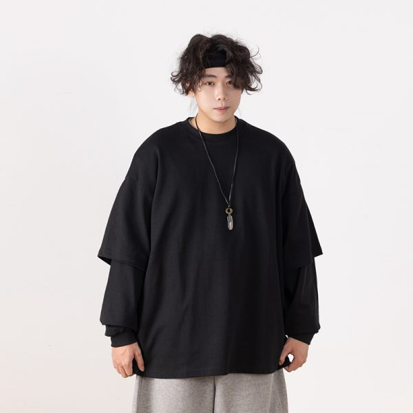 Heavyweight Two-Piece Long Sleeve T-Shirt for Men - Regular Fit Casual Base Layer Top for Spring and Autumn Fashion