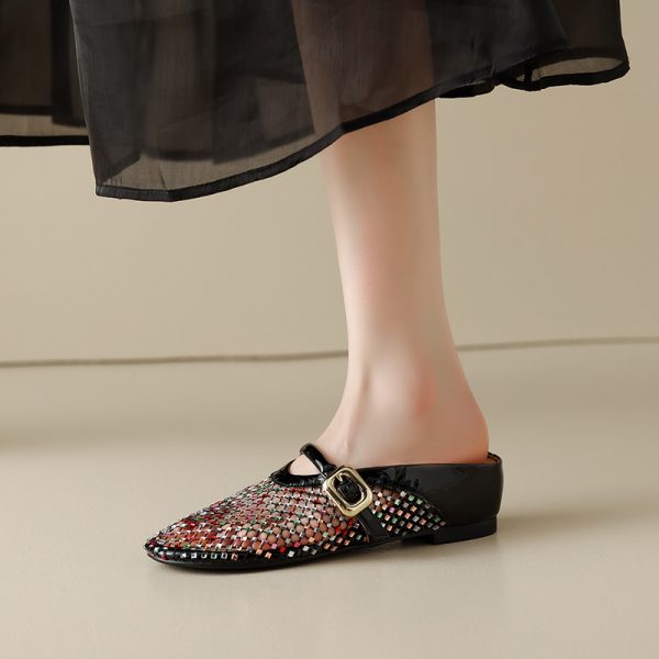 Height-Increasing Slippers with Colorful Rhinestones, Hollow Mesh, Breathable Sandals - Stylish 3.5cm Platform Footwear