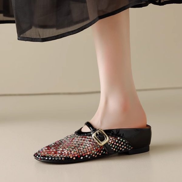 Height-Increasing Slippers with Colorful Rhinestones, Hollow Mesh, Breathable Sandals - Stylish 3.5cm Platform Footwear