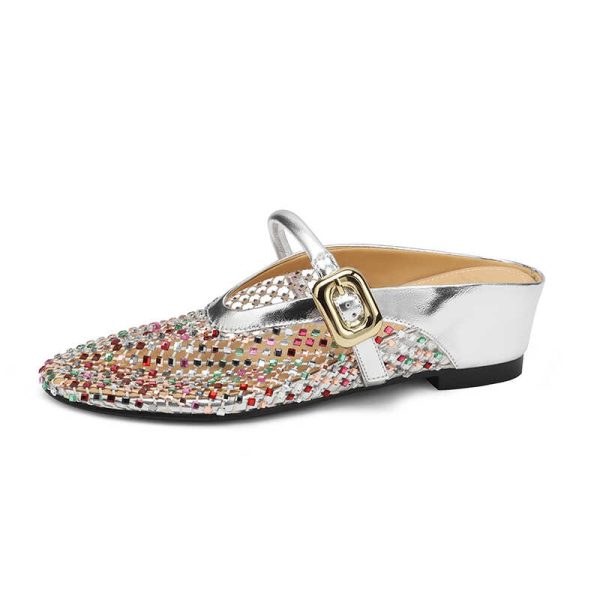 Height-Increasing Slippers with Colorful Rhinestones, Hollow Mesh, Breathable Sandals - Stylish 3.5cm Platform Footwear