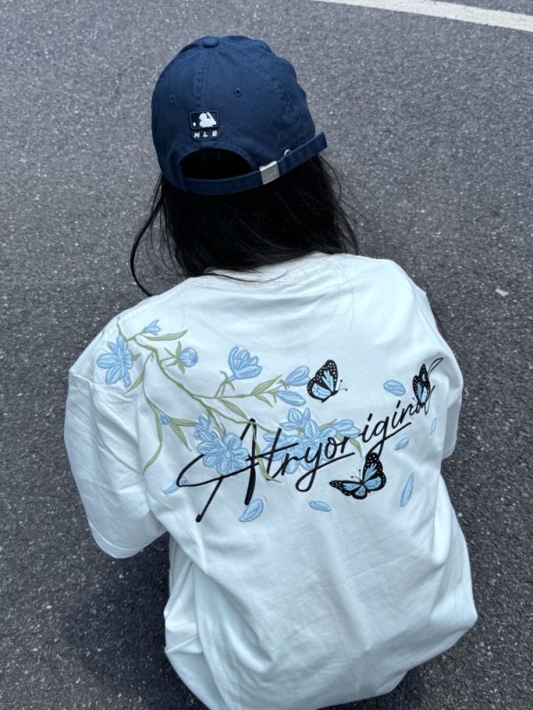 High-End Embroidered Orchid Butterfly Short-Sleeve T-Shirt for Women - Summer American Style Unique Couple Top