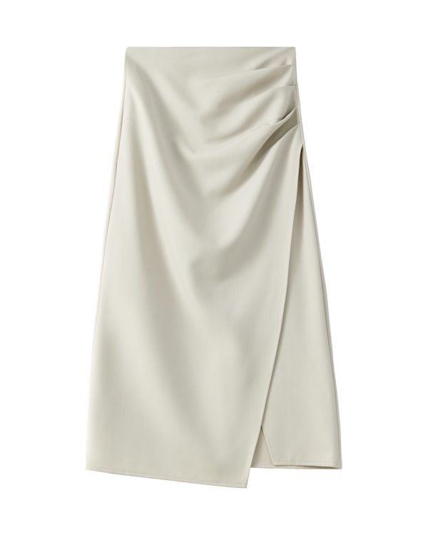 High-End Gray Irregular A-Line Skirt, Pleated Bodycon Mid-Length Style for Trendy Looks