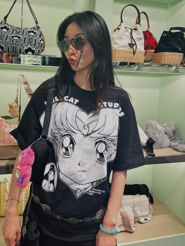 High-End Printed Slim-Fit Loose Pure Cotton Short-Sleeve T-Shirt for Women - Versatile Age-Reducing Style