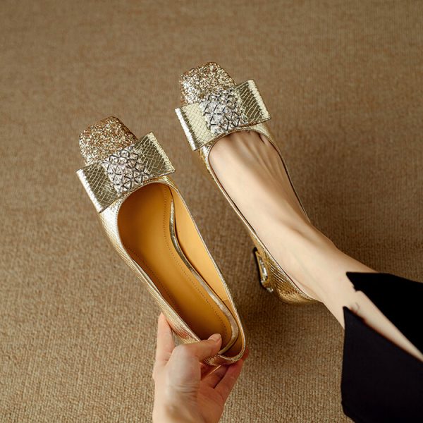 High-End Rhinestone Bow Single Shoes for Women - Italian Summer Fashion High Heels