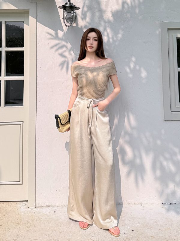 High-End Textured Satin Wide-Leg Pants for Tall Individuals - Lightweight Spring/Summer Imitation Acetate Trousers