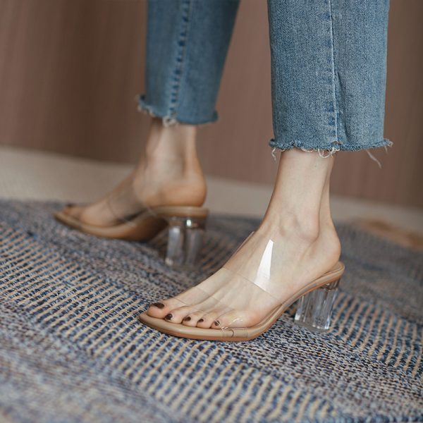 High-End Transparent Chunky Heels Women's Sandals - Outdoor Slippers for Stylish Summer Looks