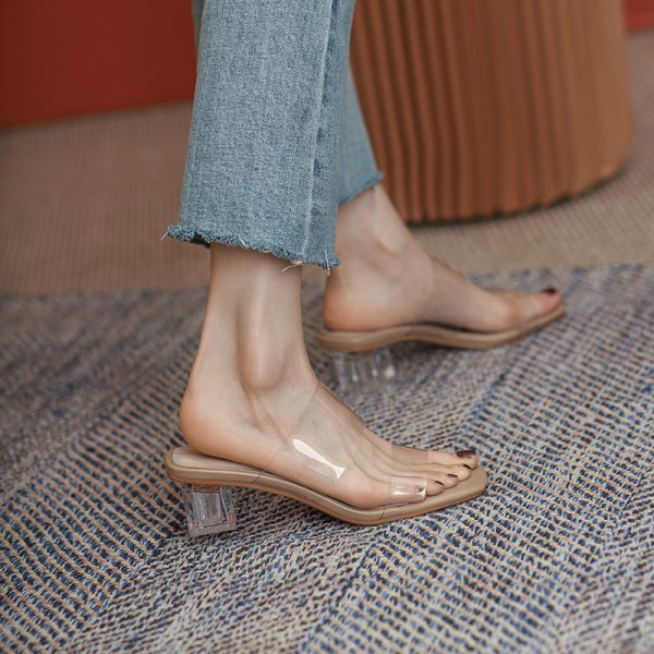 High-End Transparent Chunky Heels Women's Sandals - Outdoor Slippers for Stylish Summer Looks