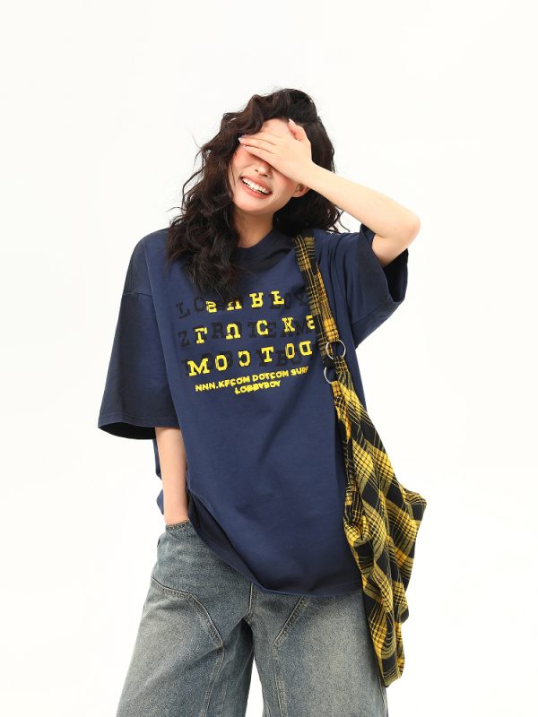 High-End Vintage Wash Gradient Short Sleeve T-Shirt for Men and Women - Trendy Heavyweight Couples Tee