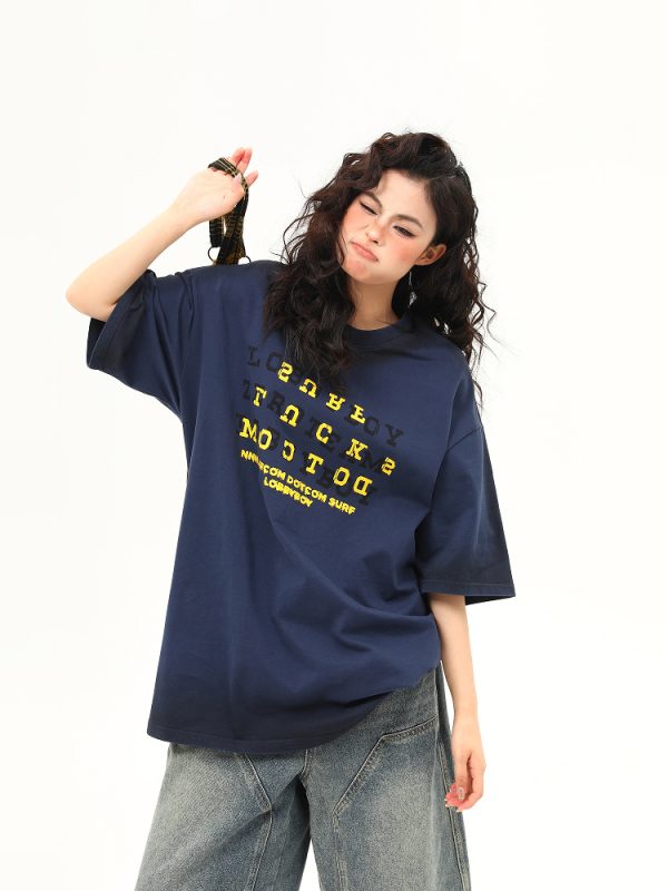 High-End Vintage Wash Gradient Short Sleeve T-Shirt for Men and Women - Trendy Heavyweight Couples Tee