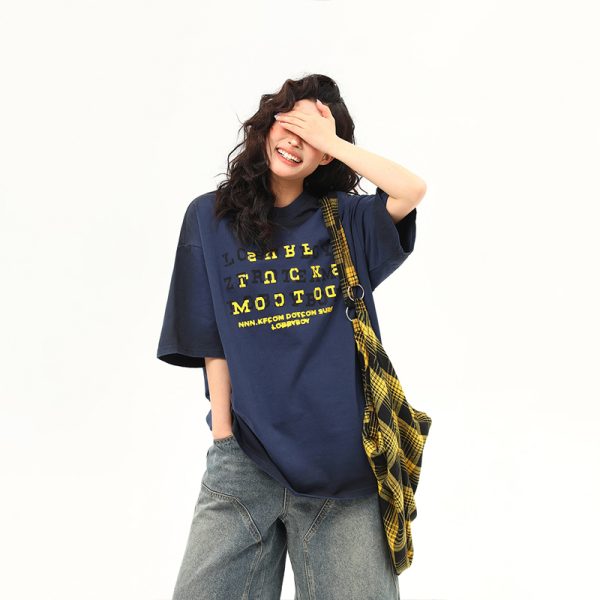 High-End Vintage Wash Gradient Short Sleeve T-Shirt for Men and Women - Trendy Heavyweight Couples Tee
