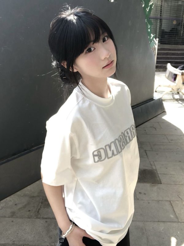 High-End White Embroidered Letter Short Sleeve T-Shirt for Women, Summer 2025 American Style Heavyweight Cotton Top