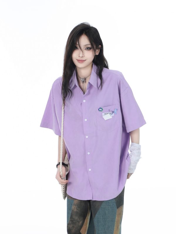 High-End White Short Sleeve Shirt for Women, Unique Loose Casual Design, Trendy Summer Fashion