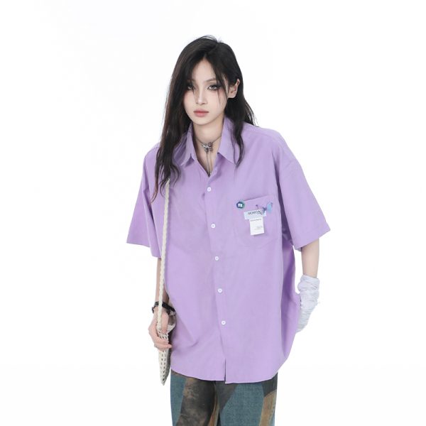 High-End White Short Sleeve Shirt for Women, Unique Loose Casual Design, Trendy Summer Fashion