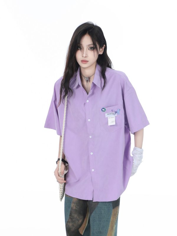 High-End White Short Sleeve Shirt for Women, Unique Loose Casual Design, Trendy Summer Fashion