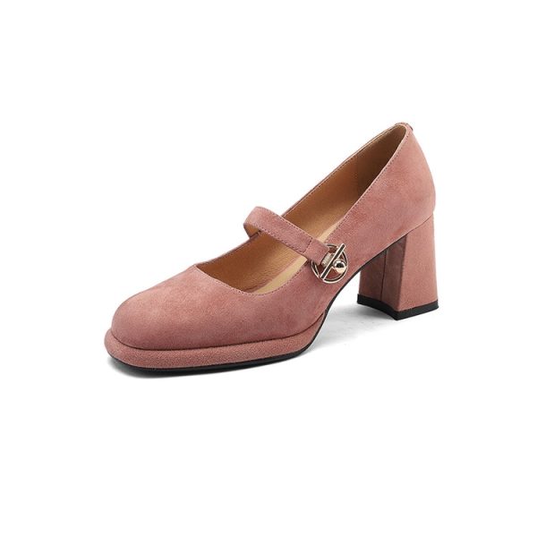 High-Heeled Mary Jane Shoes for Women - Chunky Heel, Single Strap, Genuine Leather, Elegant Wedding Banquet Style
